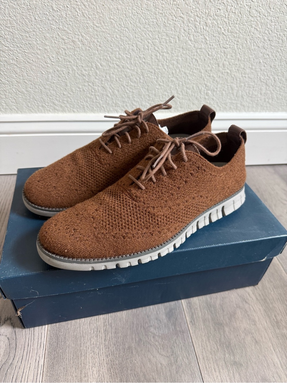 Cole Haan Brown Knit Lace-Up Oxfords